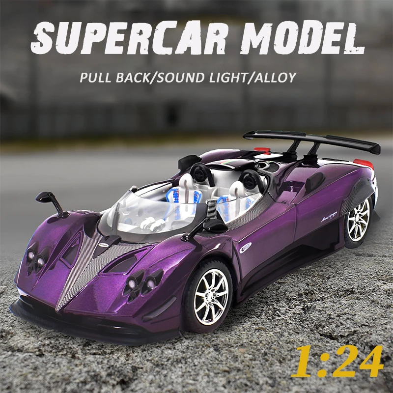 

1/24 Zonda HP Barchetta Alloy Sports Car Diecasts Metal fast furious Supercar Pull Back Sound Light Collectibles Kids Gifts