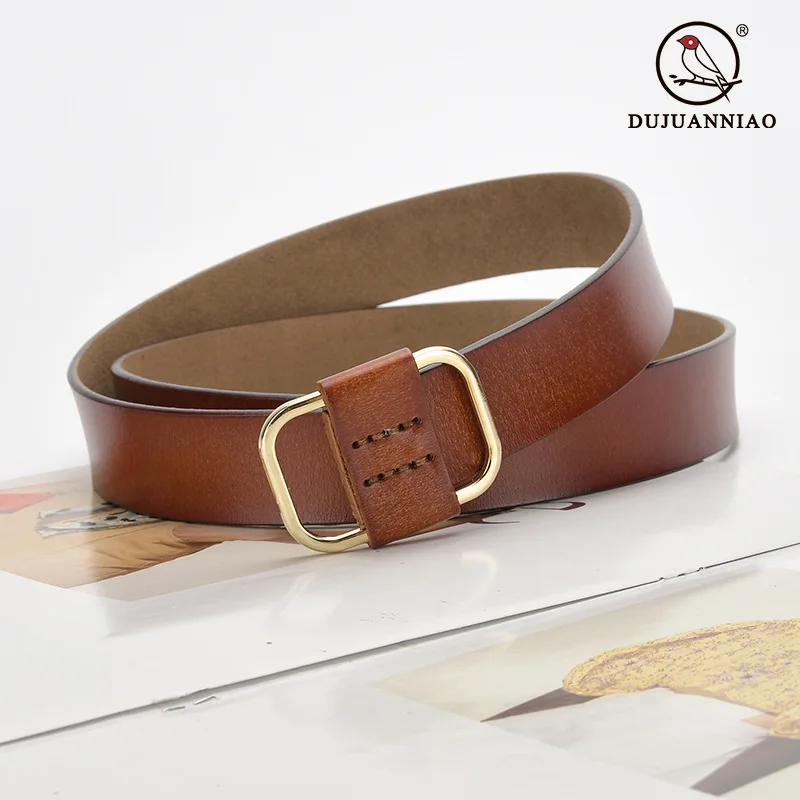 Square buckle belt for women genuine leather decoration jeans belt simple and versatile casual belt