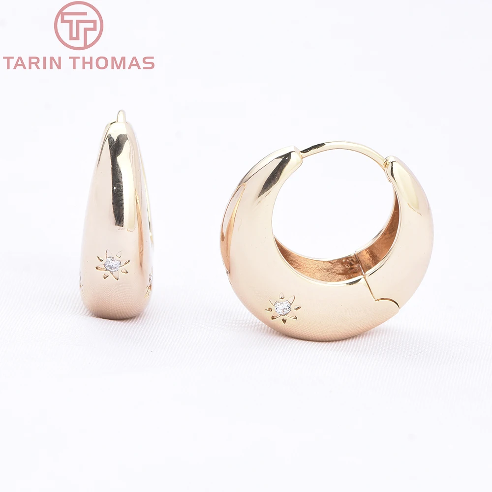 (9986) 4PCS 20x19.5MM 24K Gold Color Brass with Zircon Round Star Earrings Clasp High Quality DIY Jewelry Making Findings