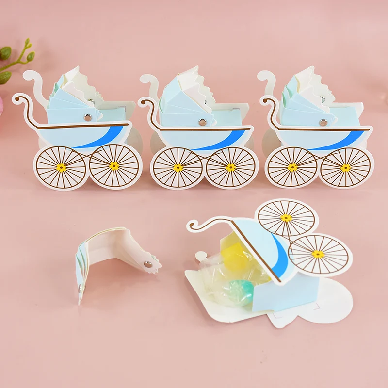 Baby Stroller Shape Candy Boxes Gender Reveal Scratch Cards Nipple Pendant Stroller Candy Box Baby Shower Birthday Party Decor