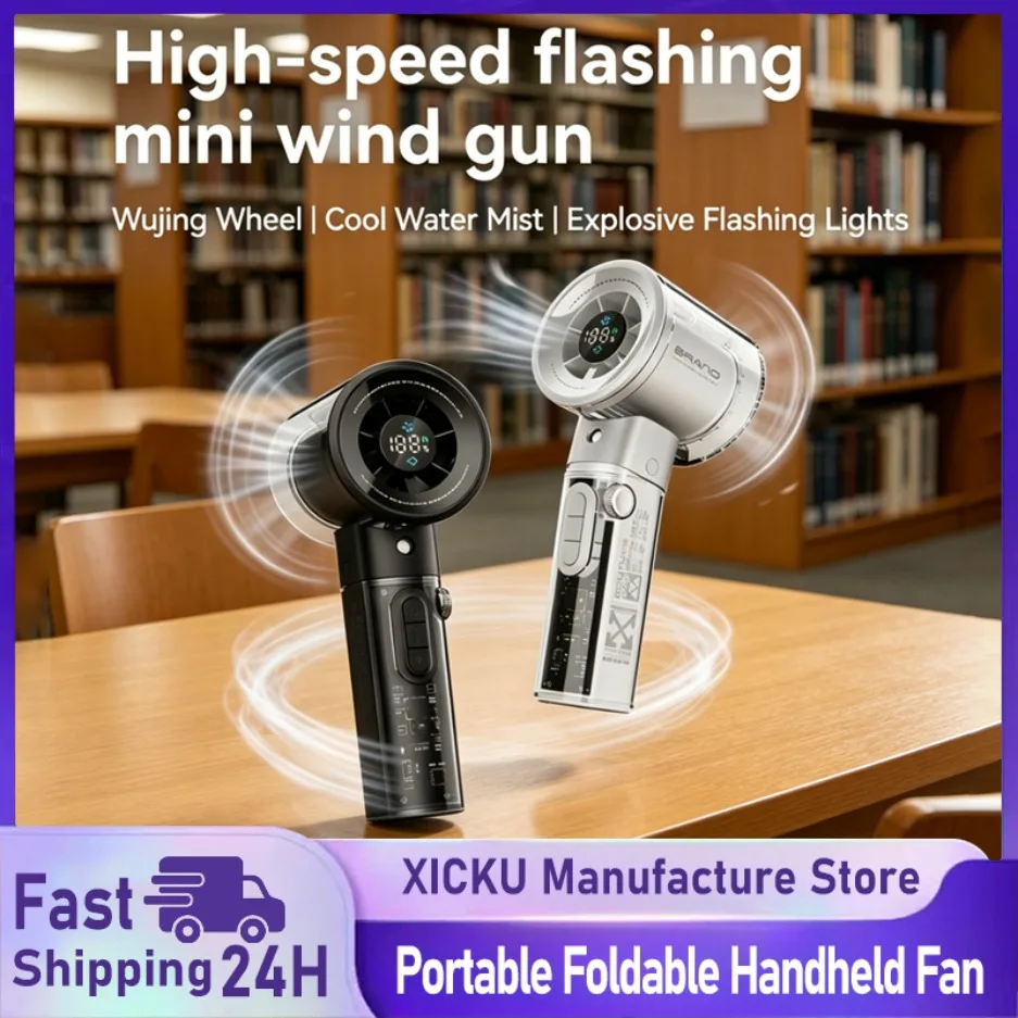 

Transparent Handheld Spray Fan 100-Speed Dial Cooling Fan with AI LED Display 10H Battery Mist Fan for Concerts Travel Office