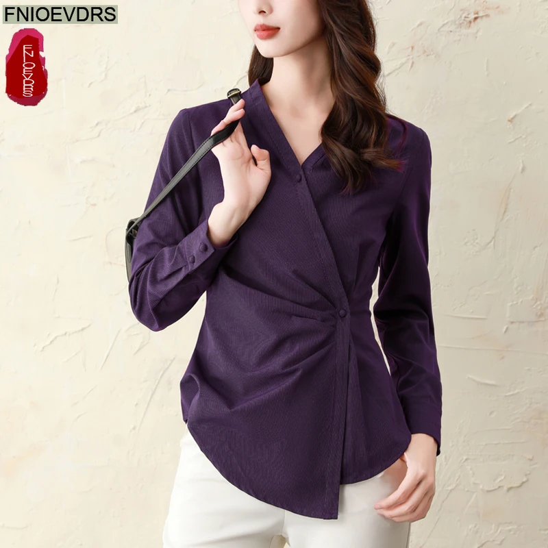 Elegant Basic Shirts New Fashion Woman European Style Autumn Spring Long Sleeve Draped Retro Vintage Peplum Tops