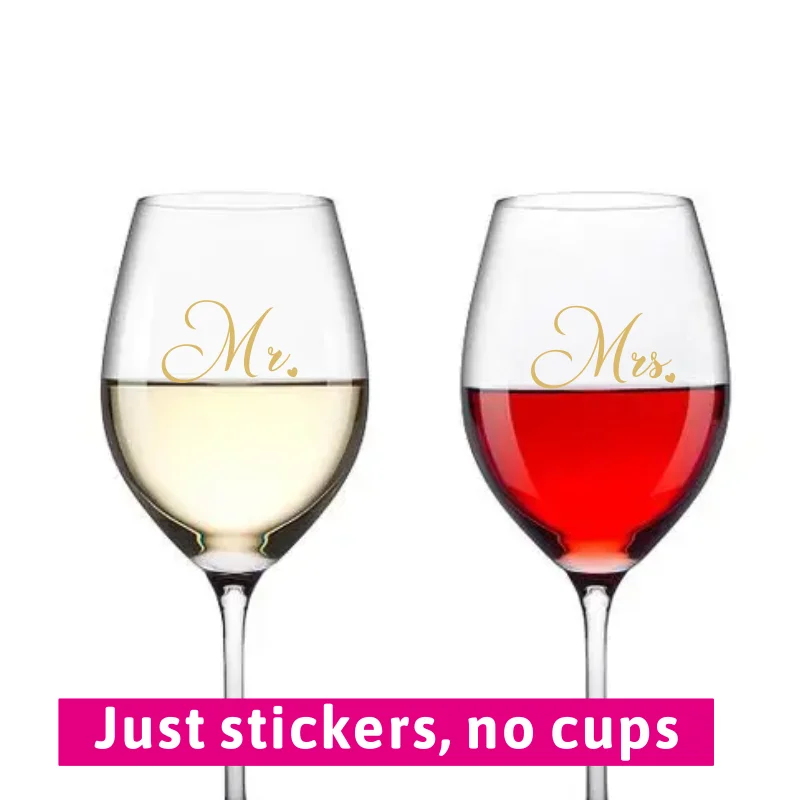 2pcs Small Labels Mr. Mrs. Glass Vinyl Stickers Rose Gold Black Size 1.6inch/4cm For Wine Cup Window Gift Box Bag Party Decor