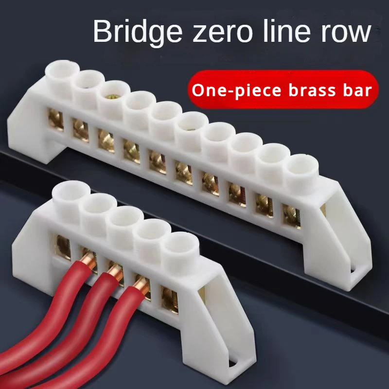 Blue White Green Bridge Design Zero Line 4-12 Pole Screw Brass Copper Grounding Strip Terminal Block Connector Earth And Neutral