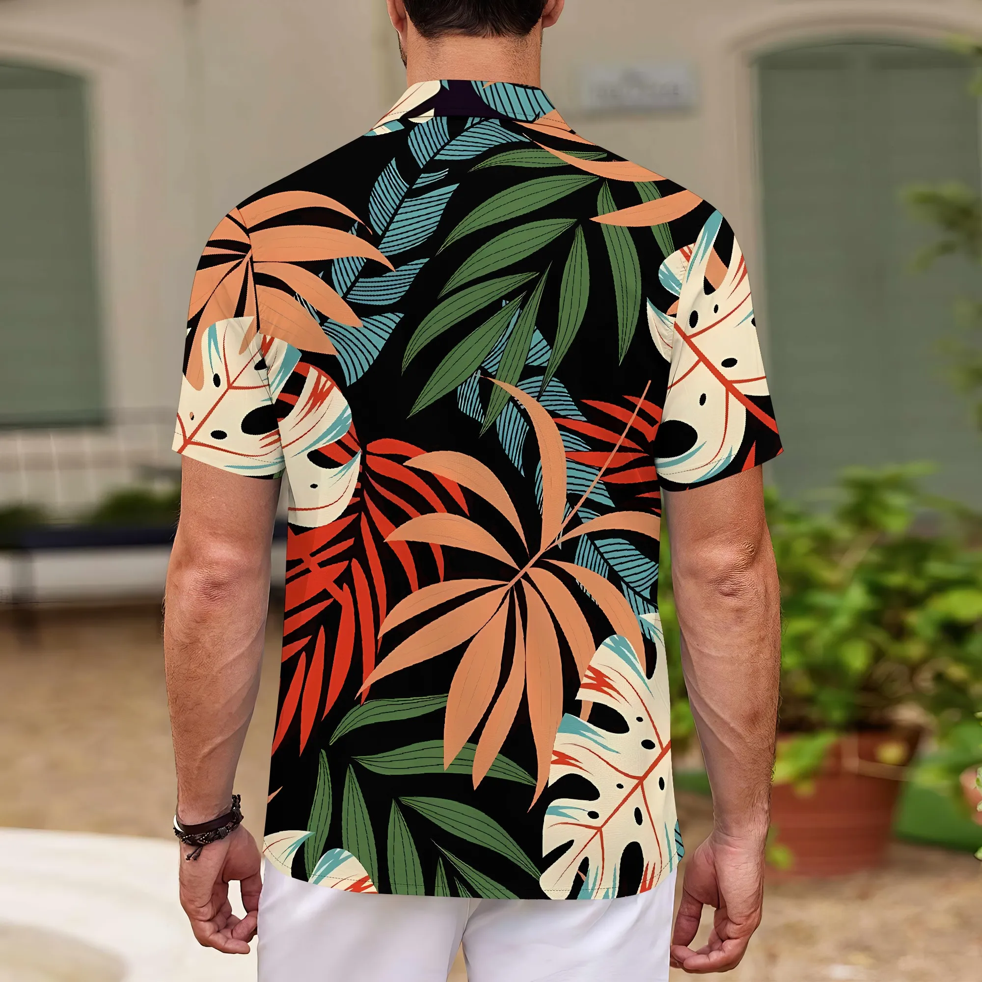 YEAE Tropical Leaf Print Shirt for Men Summer Casual Short Sleeve Top