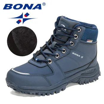 Bona 2023 Nieuwe Ontwerpers Merk Winter Sneeuw Laarzen Vrouwen Nubuck Leer Sneakers Super Warm Pluche Laarzen Lady Outdoor Wandelschoenen