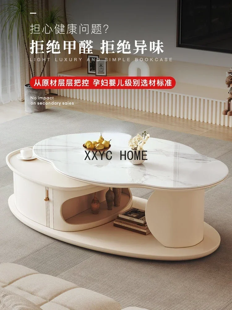 Tavolino da tè alto e basso con piastra in pietra nuvola, creativo, silenzioso, in stile crema, per soggiorno, moderno, semplice e di forma irregolare