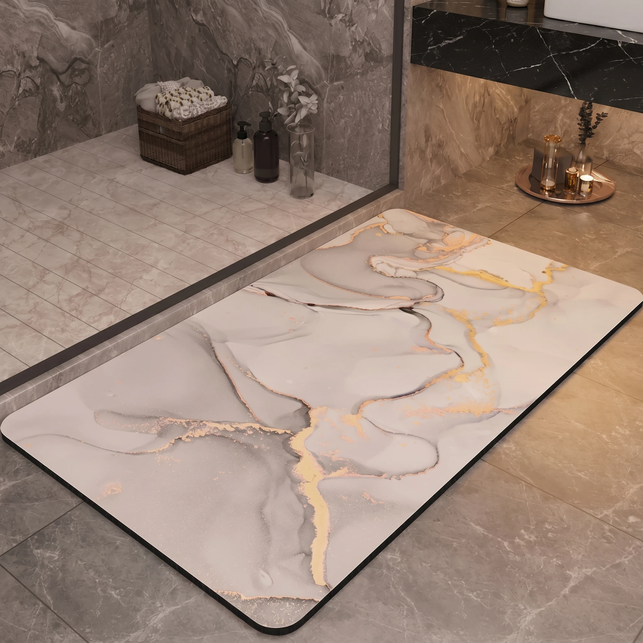 Modern Luxury Marble Bath Mat Super Absorbent Diatomite Bathroom Rug Quick Dry Non-Slip Shower Carpet Toilet Floor Mat