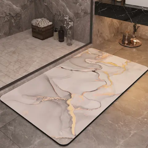 Modern Luxury Marble Bath Mat Super Absorbent Diatomite Bathroom Rug Quick Dry Non-Slip Shower Carpet Toilet Floor Mat