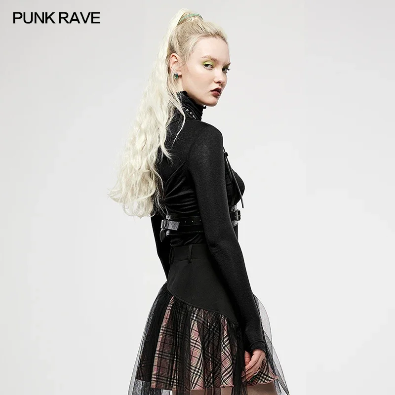 PUNK RAVE Women\'s Punk Double Leather Heavy Adjustable Duty Strap Personality Cool Accessory Sexy Novelty Black Belt