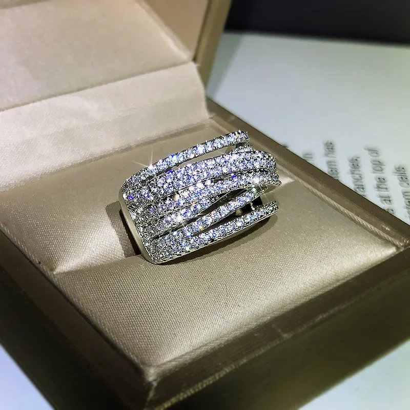 Brede 925 Sterling Zilveren Vrouwen Ringen Verweven Ontwerp Zirkonia Trouwring Voor Vrouwen Valentijn Cadeau Sieraden Jubileum