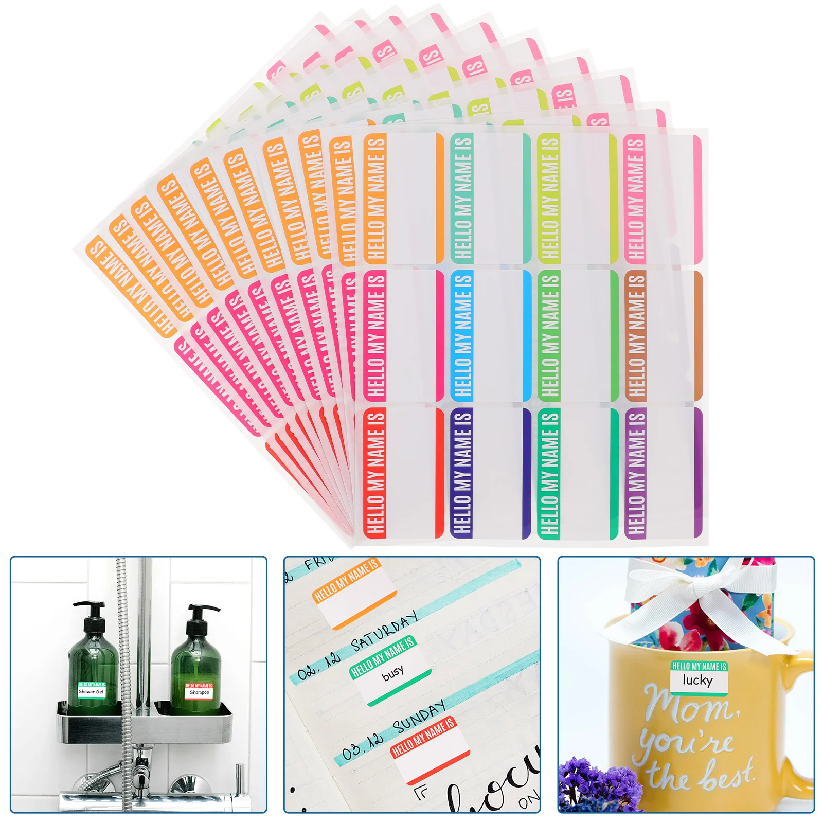 10 أوراق ملصقات أسماء لملصقات شخصية لطيفة لزجاجات الرعاية النهارية والملابس واللوازم المدرسية وتحديد الالتصاق السهل