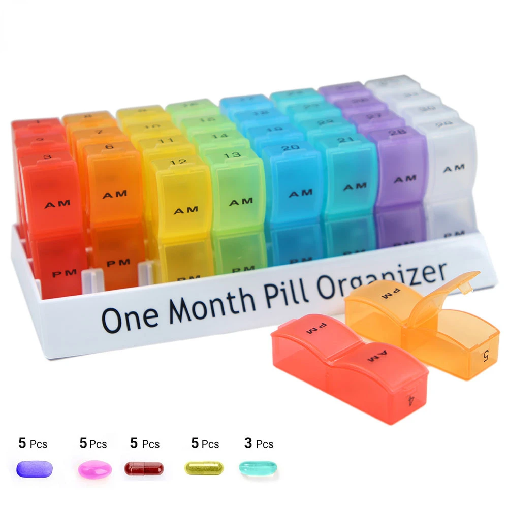 Portable Pills Organizer Case 28 Grids PillBox Tablet Storage Container Monthly Medicine Travel Medicine Organizer Medical Case