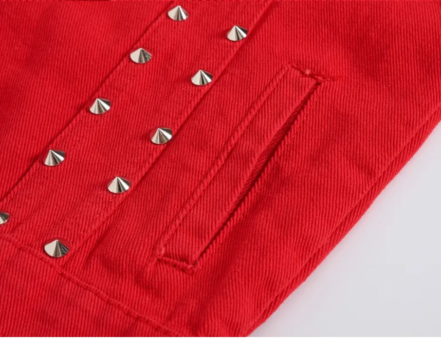 2025 Trendy Men's Spring/Summer Denim Vest Red Korean Edition Slim Fit Rivet Sleeveless Vest Men's Fashion Casual vest