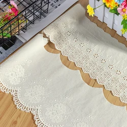 2Yards/lot HOT Cotton Embroidered Beige Flower Lace Fabric Dubai Sewing DIY Trim Applique Ribbon Collar Wedding Guipure Decor