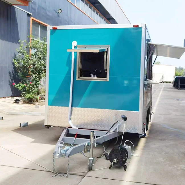 Remolque de cocina móvil totalmente compatible, adaptable para pizza, barbacoa o menús de postre en cualquier clima