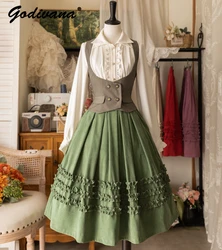 Wooden Ear Skirt Original Elegant Ladies Retro Spring and Autumn Solid Color Long A-line Skirt Fashion Ball Gown Skirts