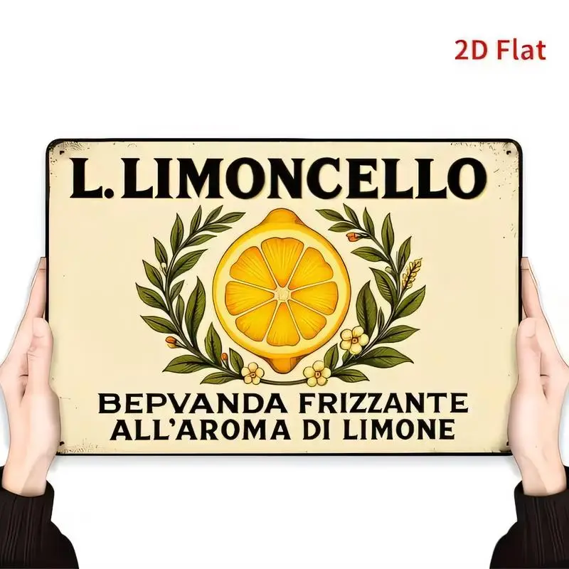 L.LIMONCELLO Vintage Metal Tin Sign - Retro Wall Art with Lemon & Floral Design, Iron, Perfect for Bars, Kitchens & Farmhouse De