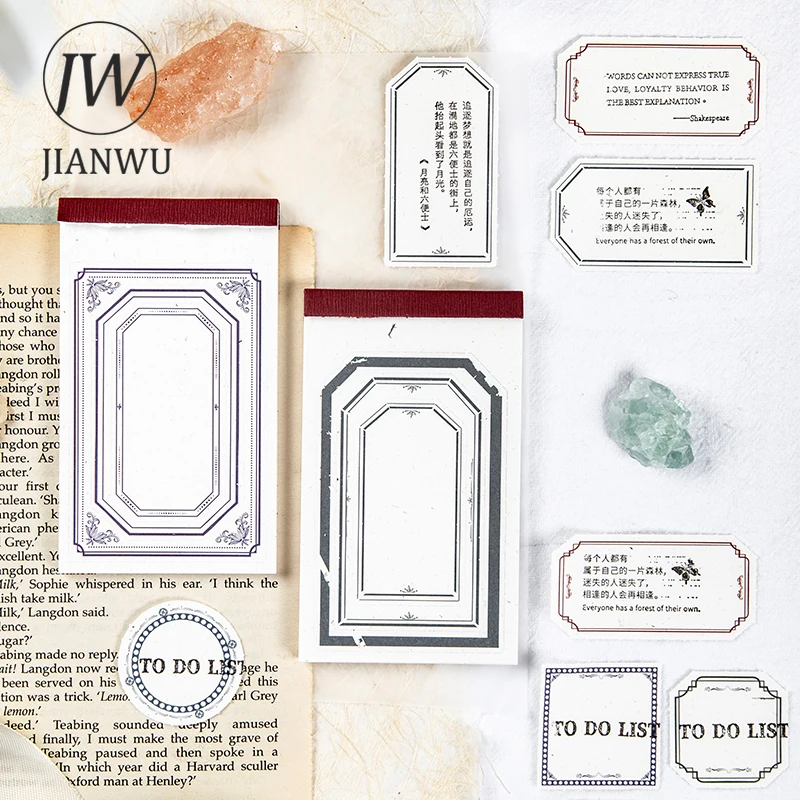 JIANWU 30 Pcs Creative Border Memo Pad Retro Tearable Message Note Paper DIY Scrapbooking Decoration Collage Material Stationery