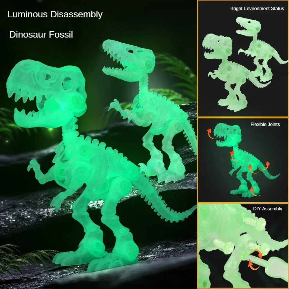 Simulazione Modello di scheletro fossile di dinosauro luminoso Set di assemblaggio di scheletro di dinosauro fatto a mano fai-da-te per bambini Giocattoli educativi per bambini