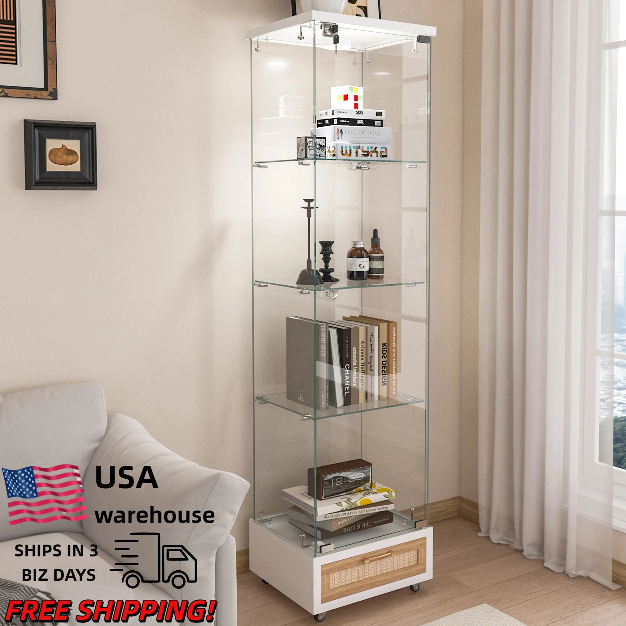 

66" Trending Products 2025 New Arrivals Display Racks for Home Storage Cabinet Furniture with Drawers Fall-proof Device