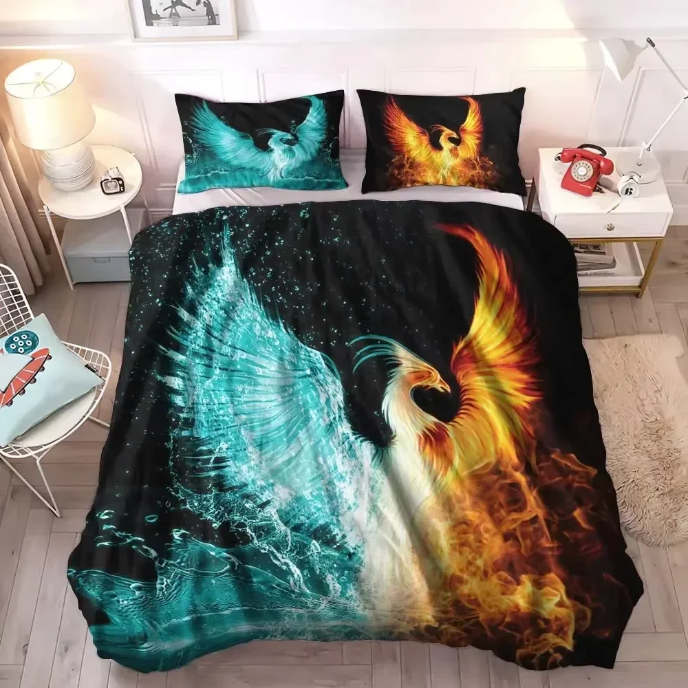 Dragon And Phoenix Duvet Cover Set Queen King Size Fantasy World Monster Bedding Sets Mens Boys And Teenagers Comforter Covers - Image 4