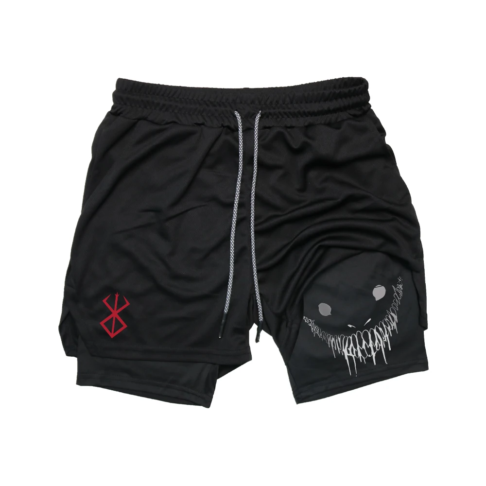 Anime Berserk Running Shorts Men Fitness Gym Training 2 in 1 Sports shorts Quick Dry Workoutjogging Double Deck summer