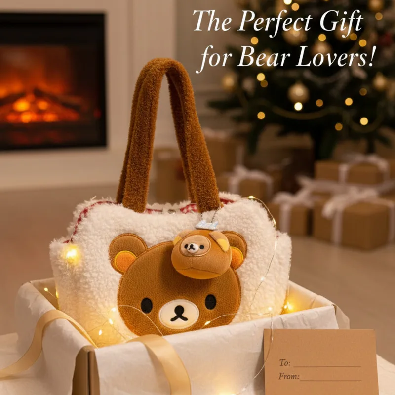 

Embroidery Y2K Rilakkuma Plush Tote Bag Cute Anime Sherpa Handbag Korean Cartoon Shoulder Hand Carry Commuter Bag Backpacks New