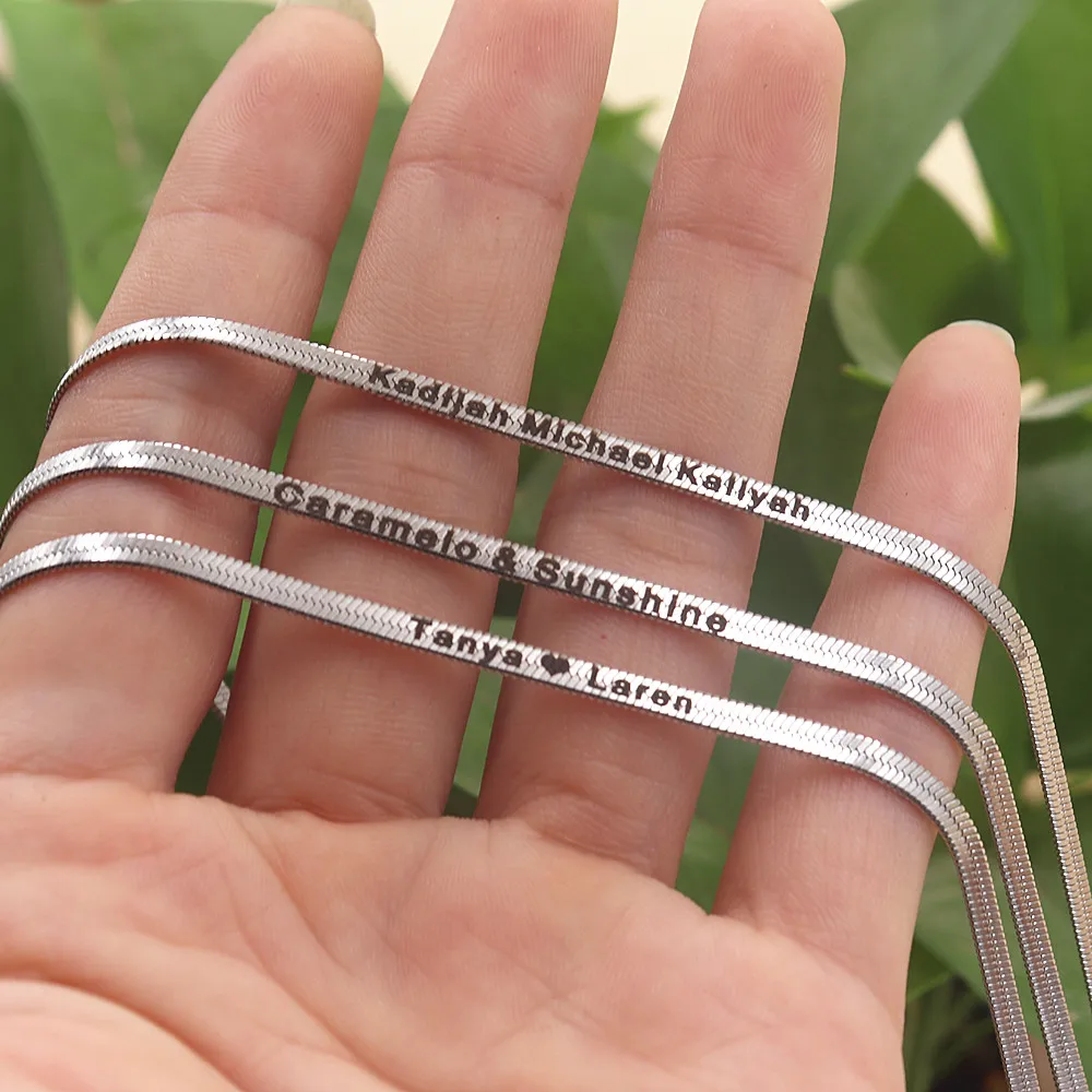 Custom Herringbone Bracelet Personalized Engraved 3mm Snake Chain Couples Bracelet BFF Jewelry Stainless Steel Italian Pulsera