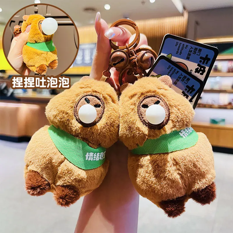 Super Cute Capybara Squeeze Spit Bubble Plush Toys Keychain Pendant Children's Stress Relieving Toys Creative Backpack Pendant