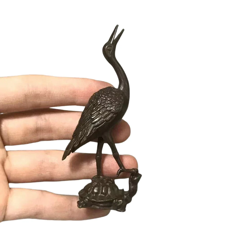 

Pure Copper Mini Crane Stepping Turtle Unique Small Ornaments of Crafts