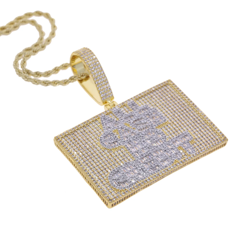 Iced Out Bling All Cash No Credit Pendant Necklace Paved 5A Cubic Zirconia Letter Charm Hip Hop Shiny CZ Men Jewelry