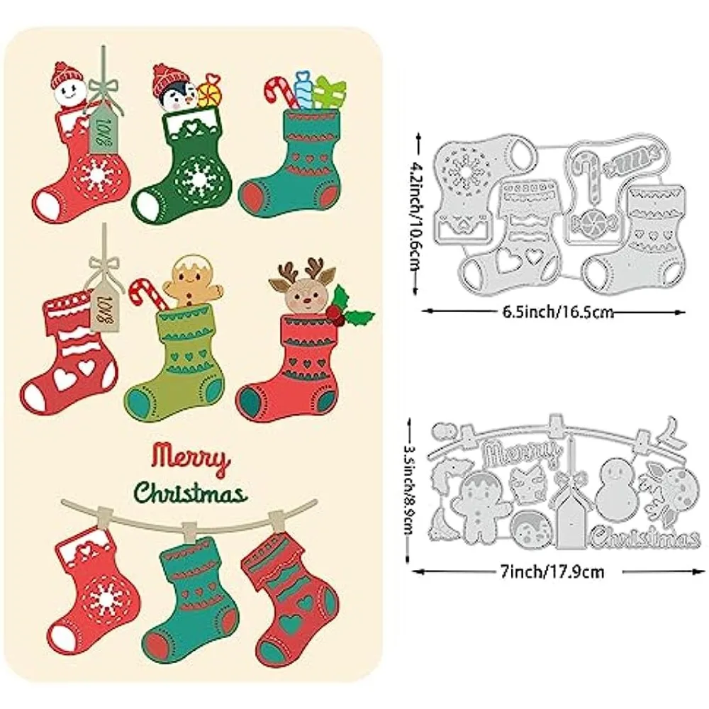 2Pcs Christmas Cutting Dies Stencils Christmas Stockings Snowman Elk Gingerbread Man Carbon Steel Stencil for Card Making