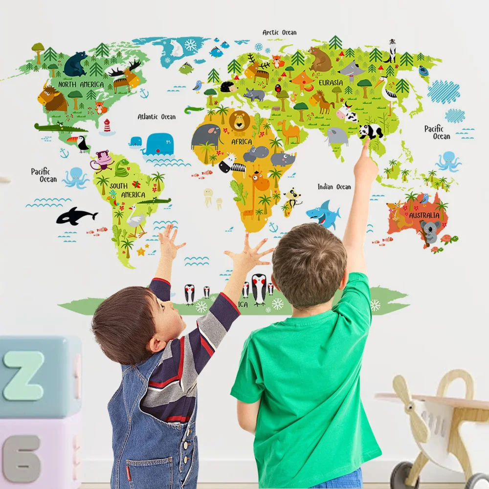 The World Animal Distribution Decorative Map for Bedroom Children's Room Livingroom Playroom and Kindergarten Decoration Sticker