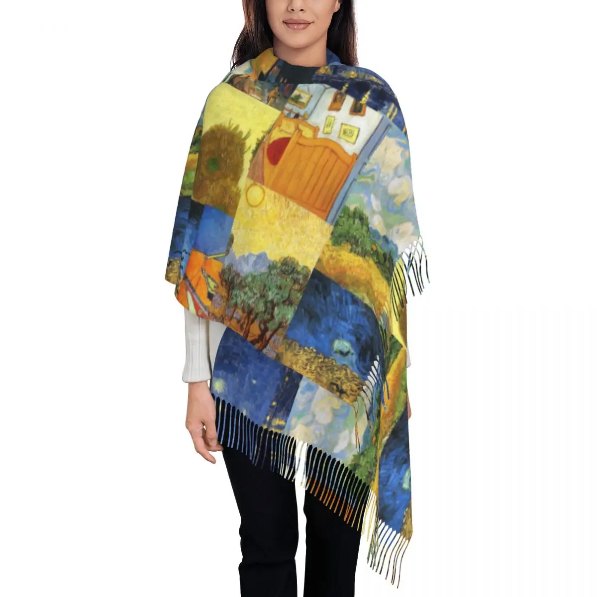 

Luxury Vincent Van Gogh Paintings Art Collage Tassel Scarf Women Winter Warm Shawl Wrap Ladies Scarves