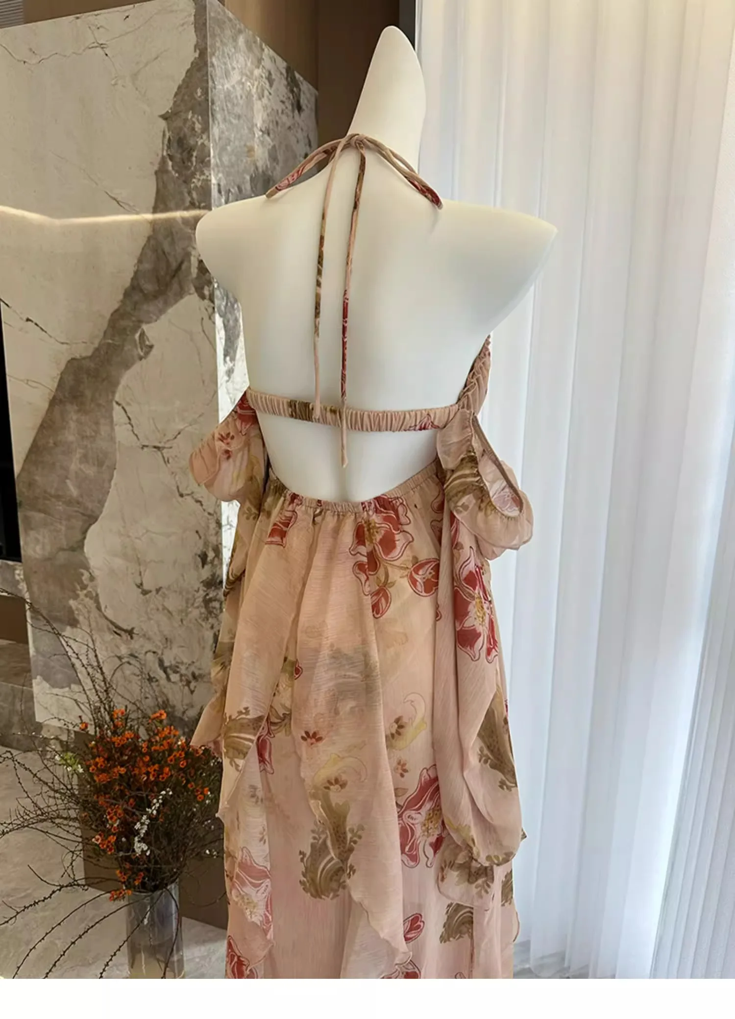 Abito da sera donna 2000S Vintage Floral Printed Ruffles scollo a V Backless Split Sexy Unique Sweet Cocktail Dresses Wedding Party