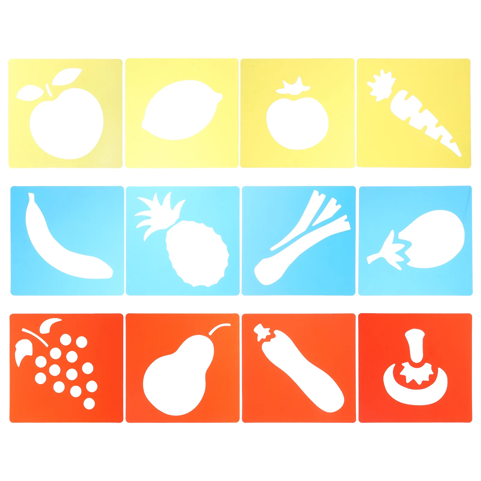 12 pcs Drawing Templates Plastic Stencils Fruits Diy Craft Geometric Shapes Kids Educational Tools Safe Material