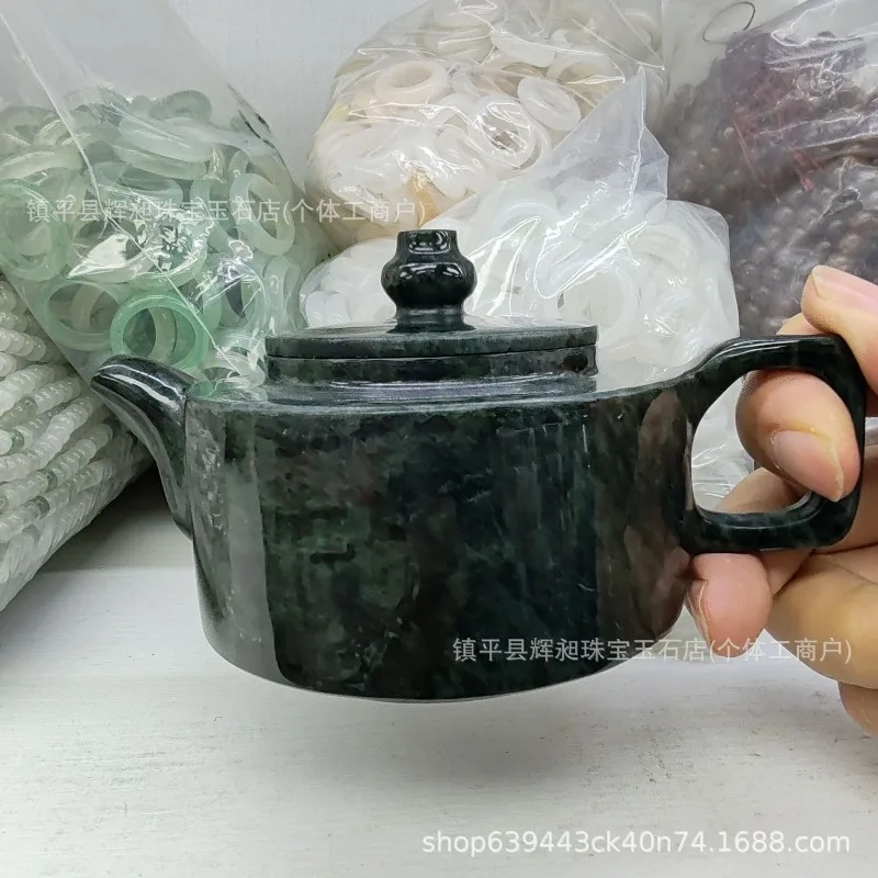 Health Wellness Tea Set Raw Stone Teapot Authentic Tibetan Ink Jade