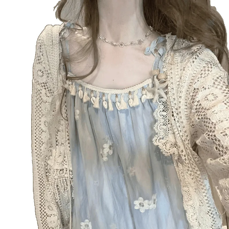 

Suspender dress women's summer, holiday style dress + sunscreen smock