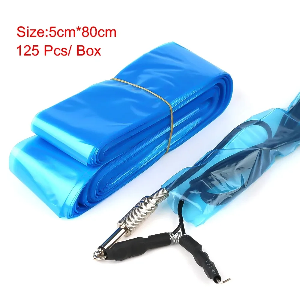 125Pcs Tattoo Clip Cord Sleeve Covers Blue Disposable Tattoo Machine Hook Line Protection Bags Tattoo Accessories