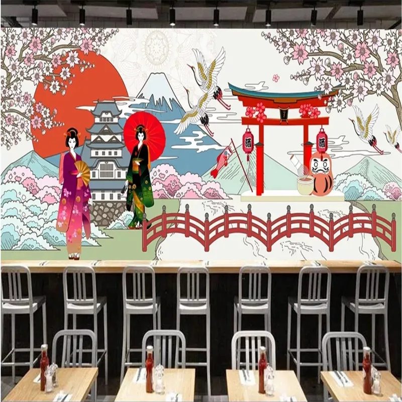 Large HD Retro Japanese Cuisine Industrial Decor Background 3D Wallpaper Mural Modern Japanese Sushi Restaurant Wall Paper 3D