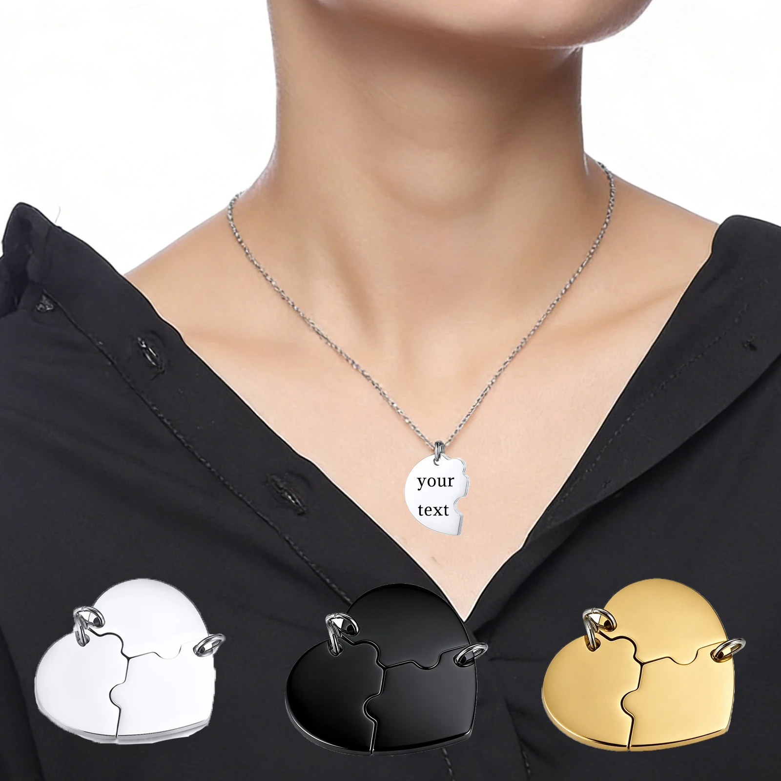 

3PCS Personalized Necklace Heart-shaped Perfect Gift Engraved Synthetic Love Heart Women Jewelry for Highschool Besties Wholesal