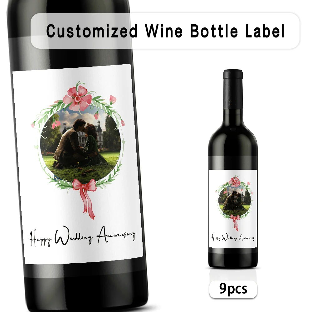 

9 шт. рождественские этикетки для вина на заказ, водонепроницаемые наклейки, персонализированные украшения для вечеринок, праздничные этикетки для бутылок вина