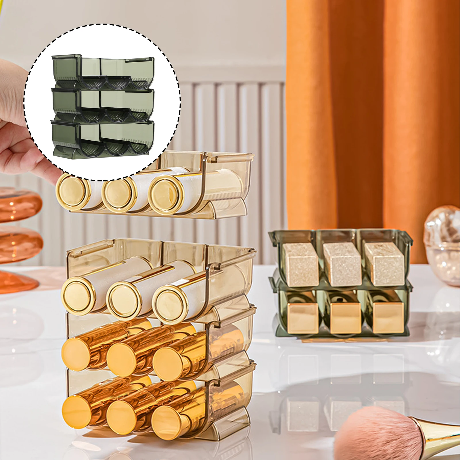 

1 set Lipstick Storage Box Multi-Grid Desktop Organizer Plastic Makeup Holder Green Space-Saving Rack Household