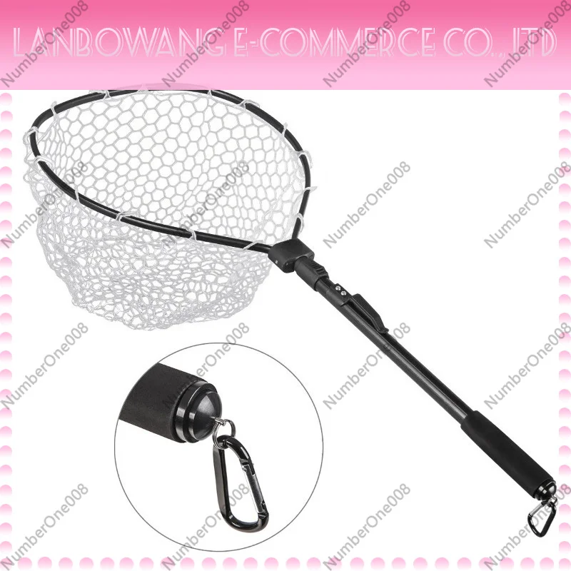 Black Aluminum Alloy Quick Fold Fly Fishing Landing Net Rubber Mesh Catch Release Net for Outdoor Fly Fishing Angling