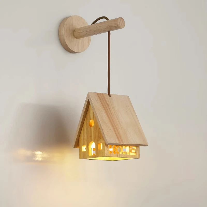 

Solid wood bedroom bed cabin wall lamp hallway porch study children's room lamp Nordic Japanese wind eye protection lamp