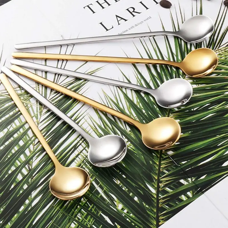 Десертная кофейная ложка с длинной ручкой, чайная ложка со льдом, кофейная ложка из нержавеющей стали, кофейный бар, чайные ложки, ложка для мороженого, коктейльная ложка