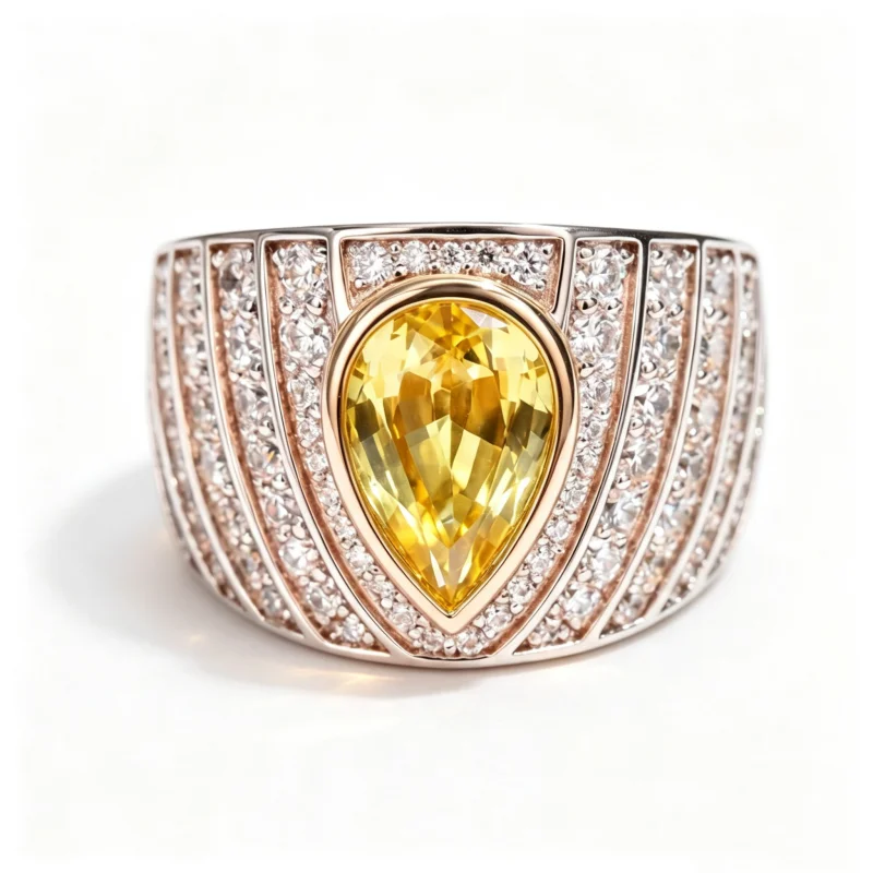 Bellux 925 Silver Ring Light Luxury Water Drop Lab Grown Yellow Sapphire Women's Ring Multi Stone Set Banquet Jewelry Rings