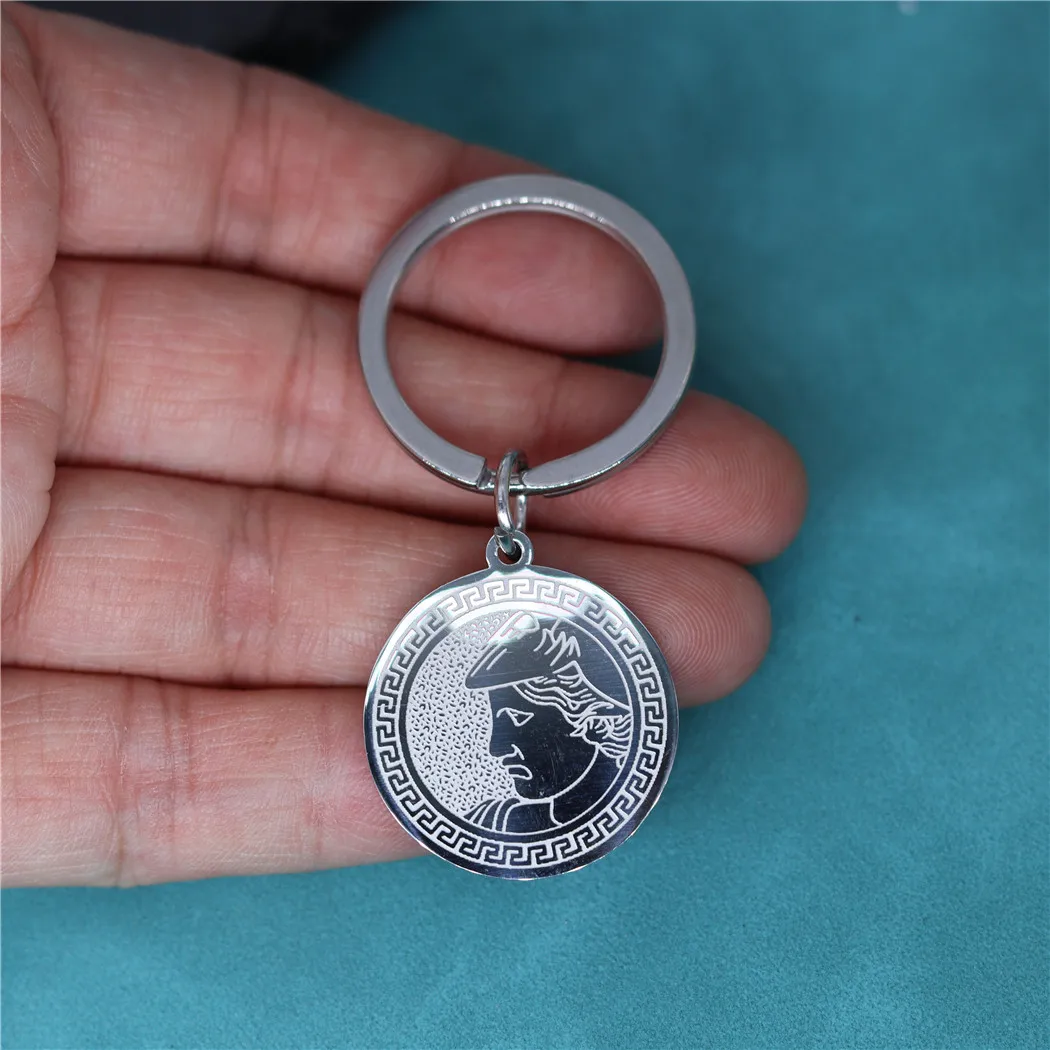 Handmade Alexander The Great Stainless Steel Round Pendant Keychain Ancient Greek Tetradrachmon Key Chains Men Women Amulet Gift