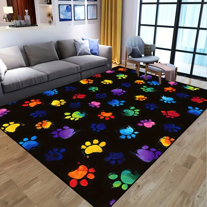 1pc Vibrant Dog Paw Print Area Mat - Non-Slip, Machine Washable Colorful Paws Design for Living Room, Bedroom, Nursery